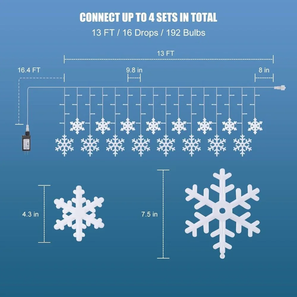 Stunning 192 LED Snowflake Outdoor Lights - 13FT, IP65 Waterproof, Connectable